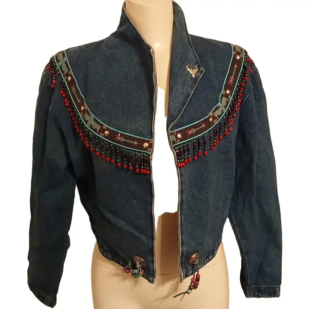 Levi's Ladies Jacket by Apache Hand Beaded Size Medium Exceptional